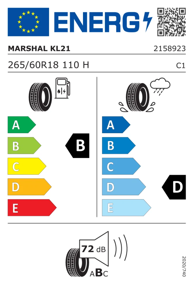 Etichetta europea MARSHAL ECO SOLUS KL21 265/60R18 110H TL