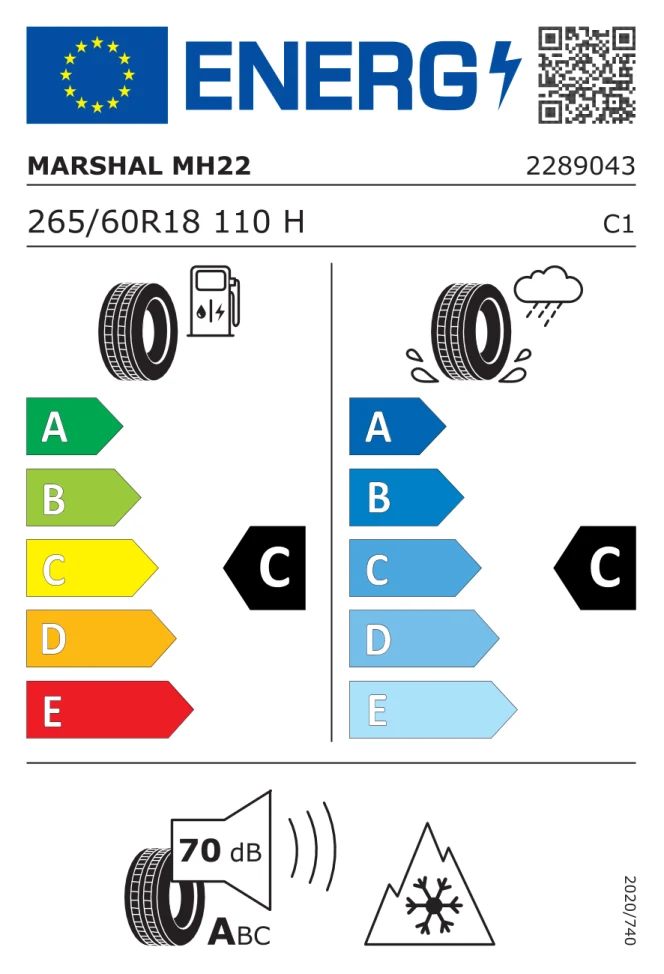 Etichetta europea MARSHAL MH22 265/60R18 110H TL