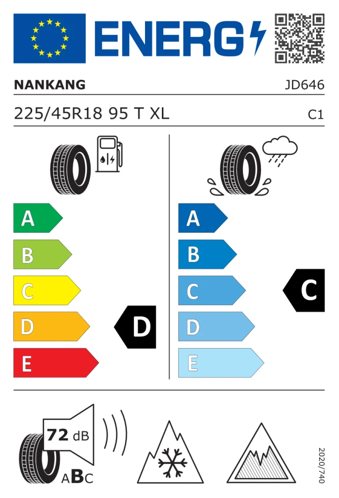 Etichetta europea NANKANG ICE2 225/45R18 95T TL