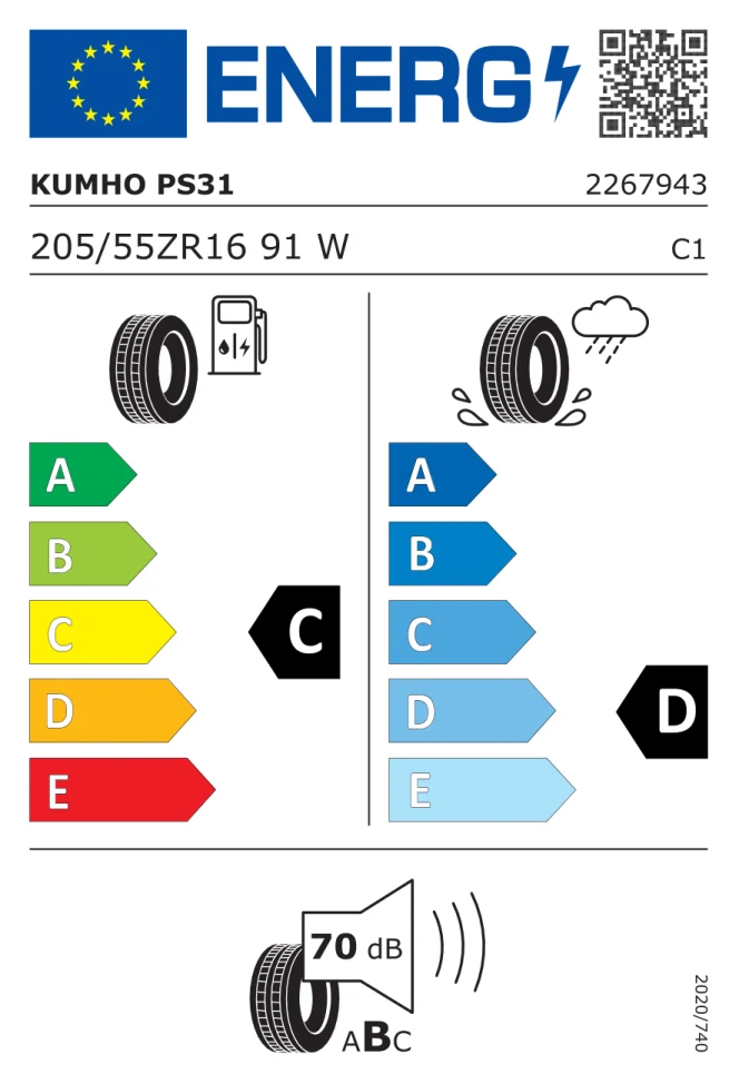Etichetta europea KUMHO ECSTA PS31 205/55ZR16 91W TL