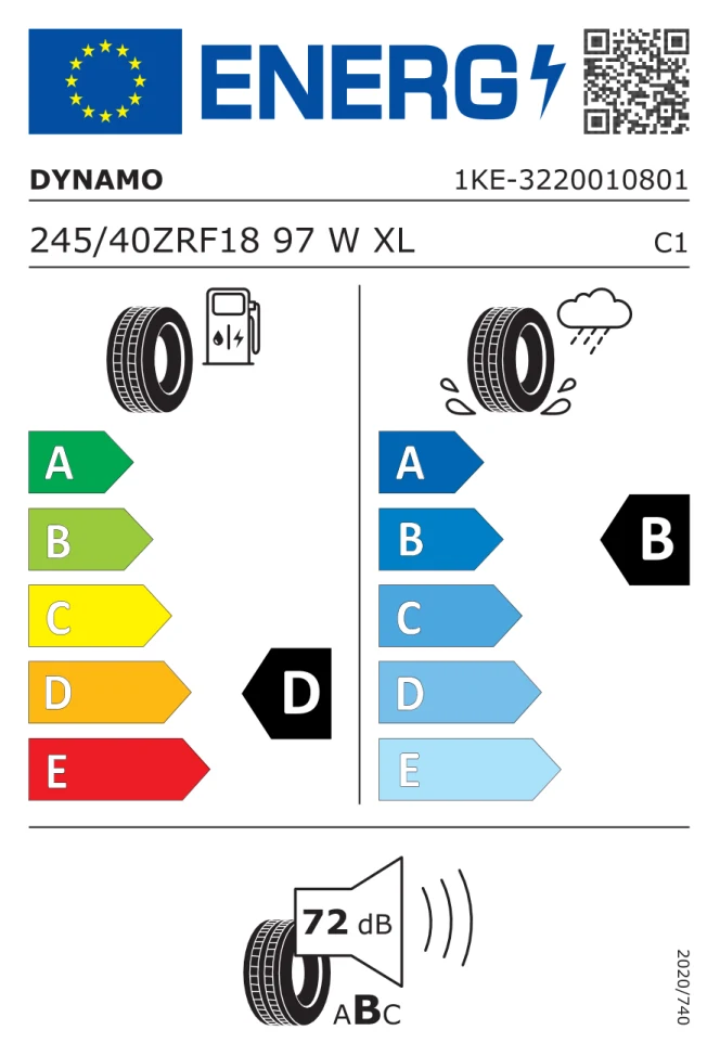 Etichetta europea DYNAMO STREET H MU02 245/40ZRF18 97W TL