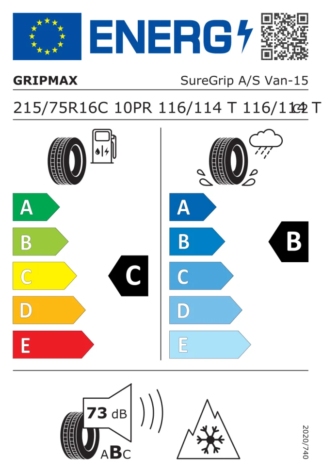Etichetta europea GRIPMAX SUREGRIP AS VAN 215/75R16C 116/114T TL