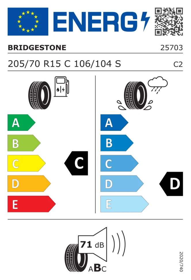 Etichetta europea BRIDGESTONE RD 623 205/70R15C 106/104S TL