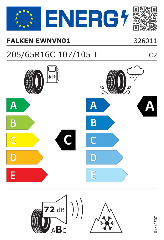Etichetta europea FALKEN EUROWINTER VAN01 205/65R16C 107/105T TL