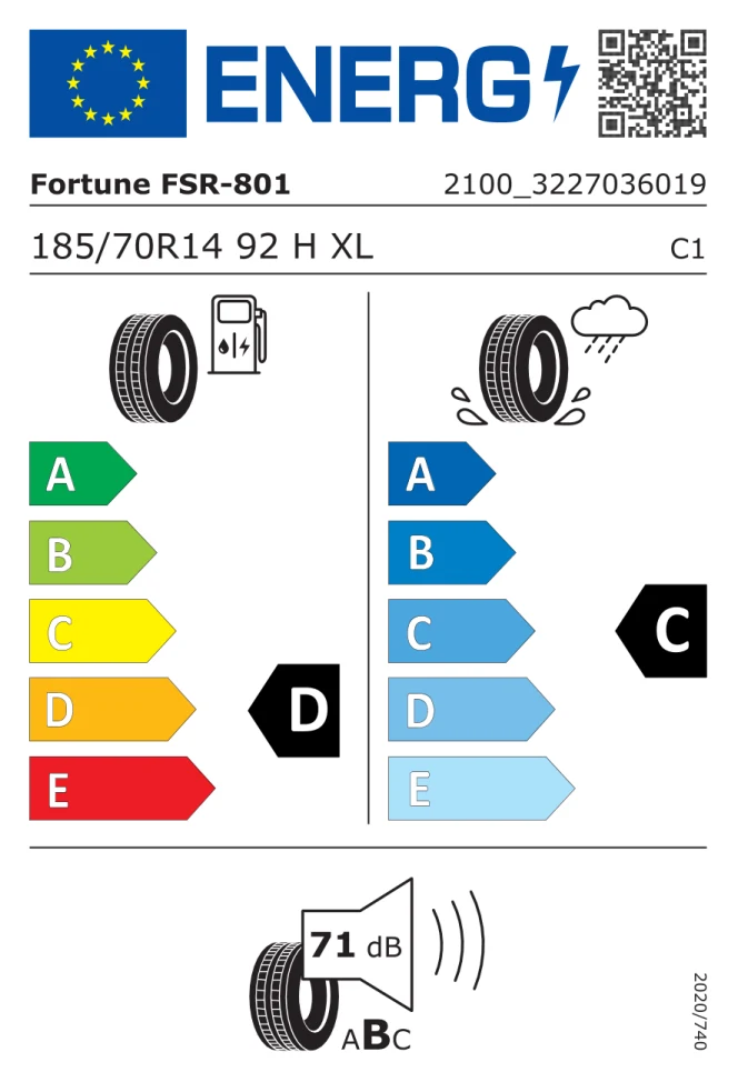 Etichetta europea FORTUNE FSR 801 185/70R14 92H TL