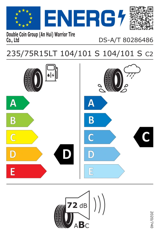 Etichetta europea DOUBLECOIN DS AT LT235/75R15 104/101S TL
