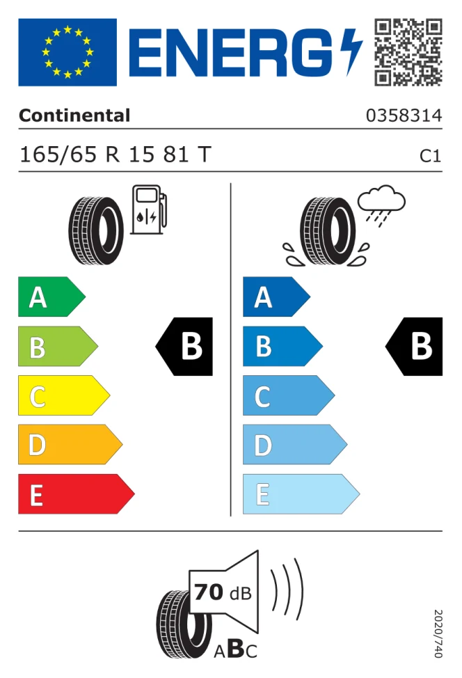 Etichetta europea CONTINENTAL ECOCONTACT 6 165/65R15 81T TL