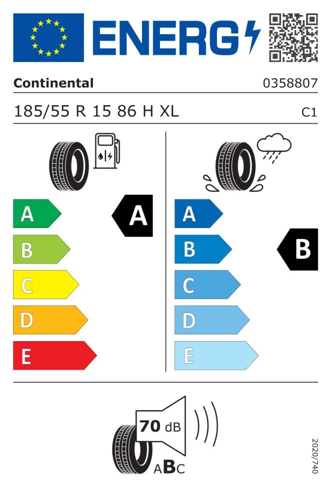 Etichetta europea CONTINENTAL ECOCONTACT 6 185/55R15 86H TL