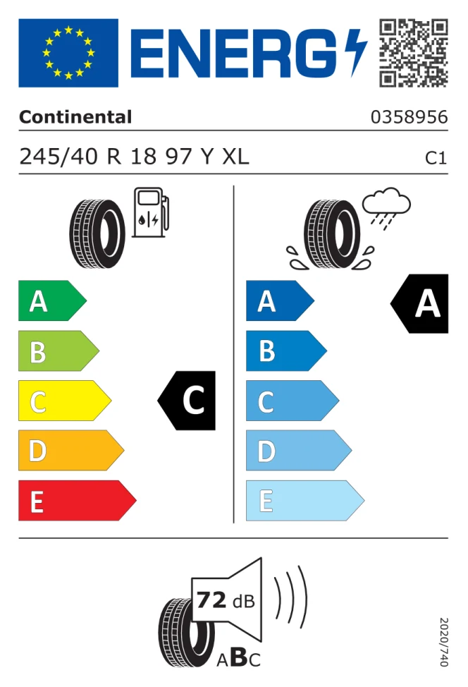 Etichetta europea CONTINENTAL PREMIUMCONTACT 6 245/40R18 97Y TL