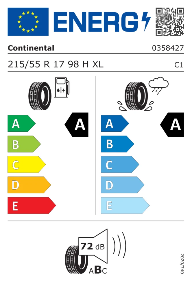 Etichetta europea CONTINENTAL ECOCONTACT 6 215/55R17 98H TL