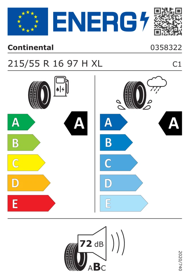 Etichetta europea CONTINENTAL ECOCONTACT 6 215/55R16 97H TL
