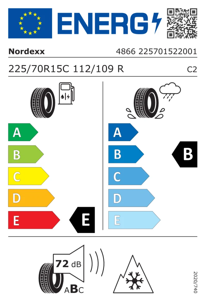 Etichetta europea NORDEXX NA 6000 VAN 225/70R15C 112/109R TL