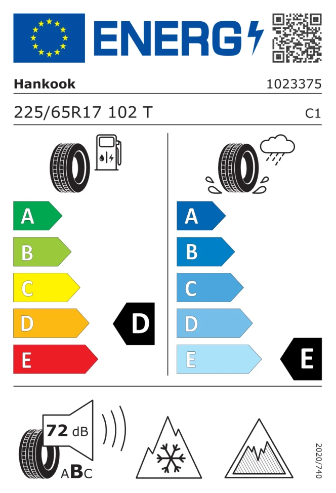 Etichetta europea HANKOOK I CEPT X RW10 225/65R17 102T TL