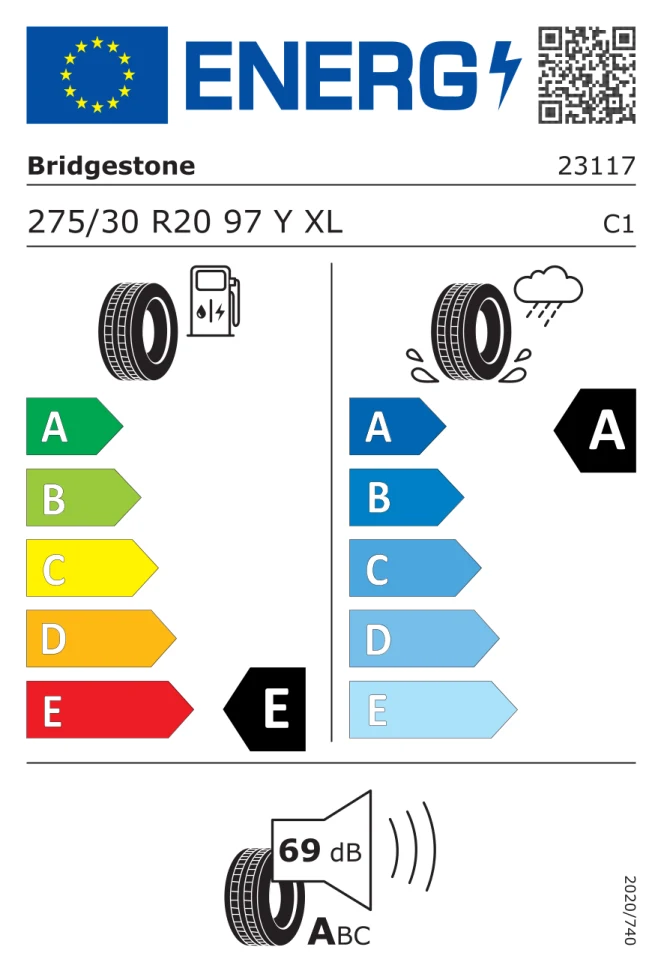 Etichetta europea BRIDGESTONE POTENZA SPORT 275/30R20 97Y TL
