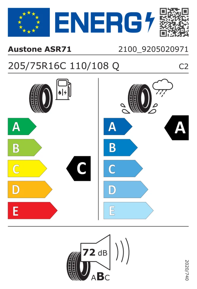 Etichetta europea AUSTONE ASR 71 205/75R16C 110/108Q TL