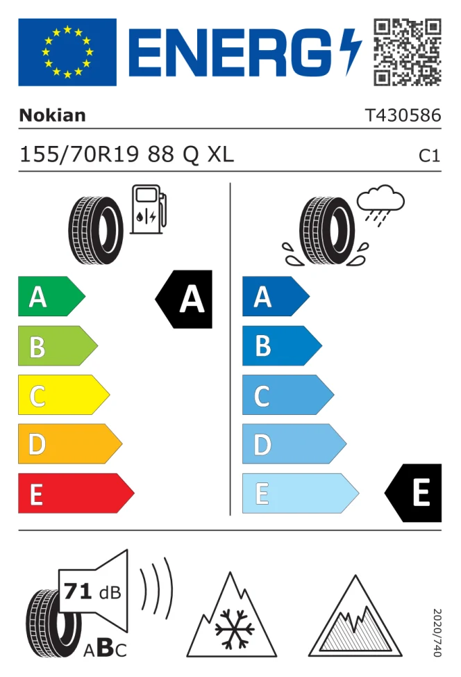 Etichetta europea NOKIAN HAKKAPELIITTA R3 155/70R19 88Q TL