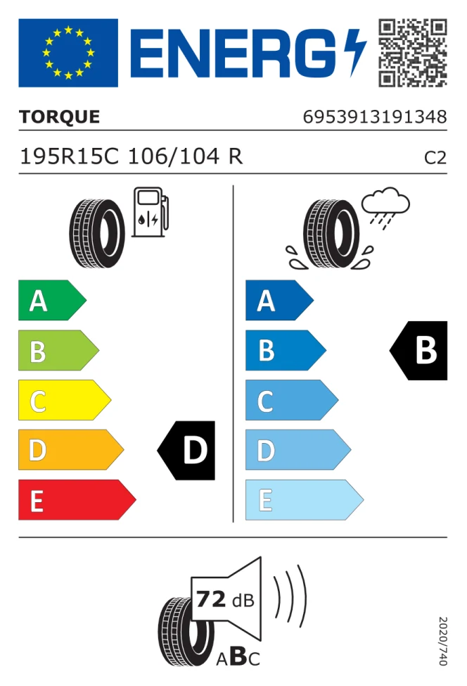 Etichetta europea TORQUE TQ 02 195/80R15C 106/104R TL