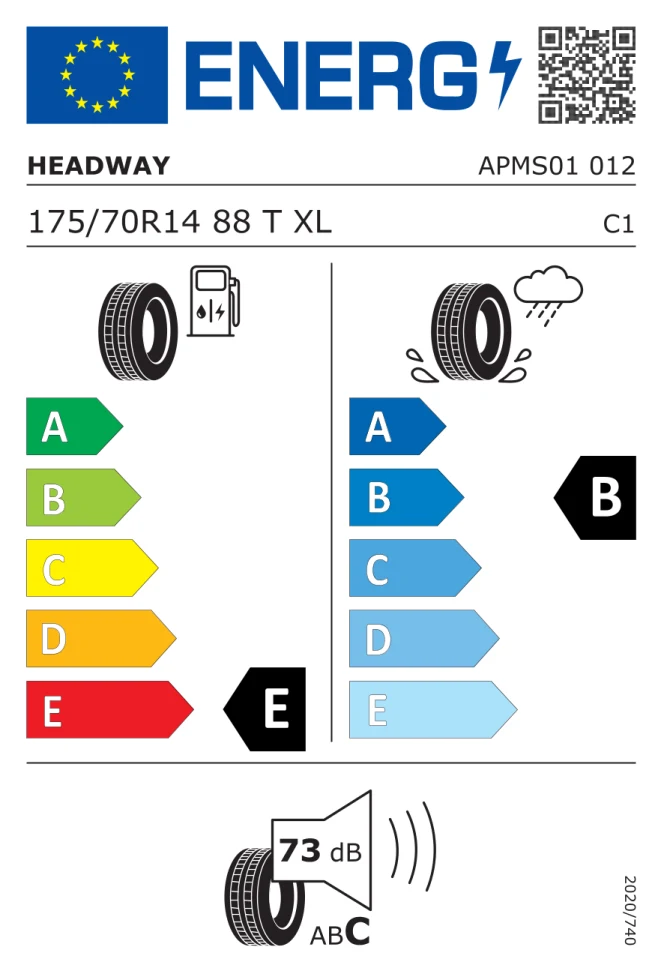 Etichetta europea HEADWAY PMS 01 175/70R14 88T TL