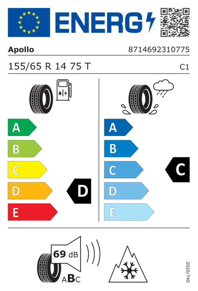 Etichetta europea APOLLO ALNAC 4 G ALL SEASON 155/65R14 75T TL
