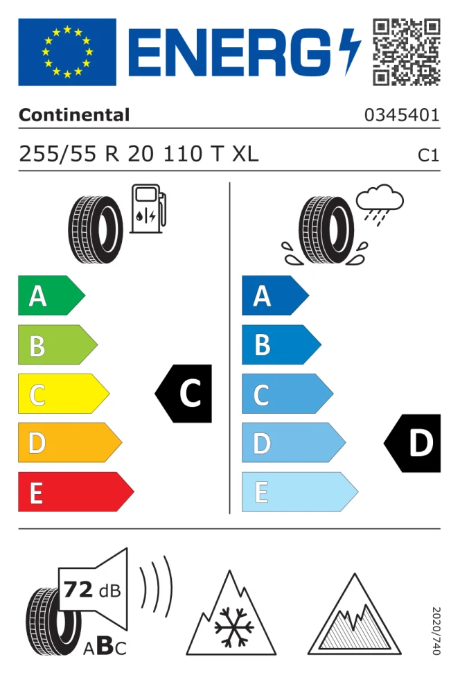 Etichetta europea CONTINENTAL VIKINGCONTACT 7 255/55R20 110T TL
