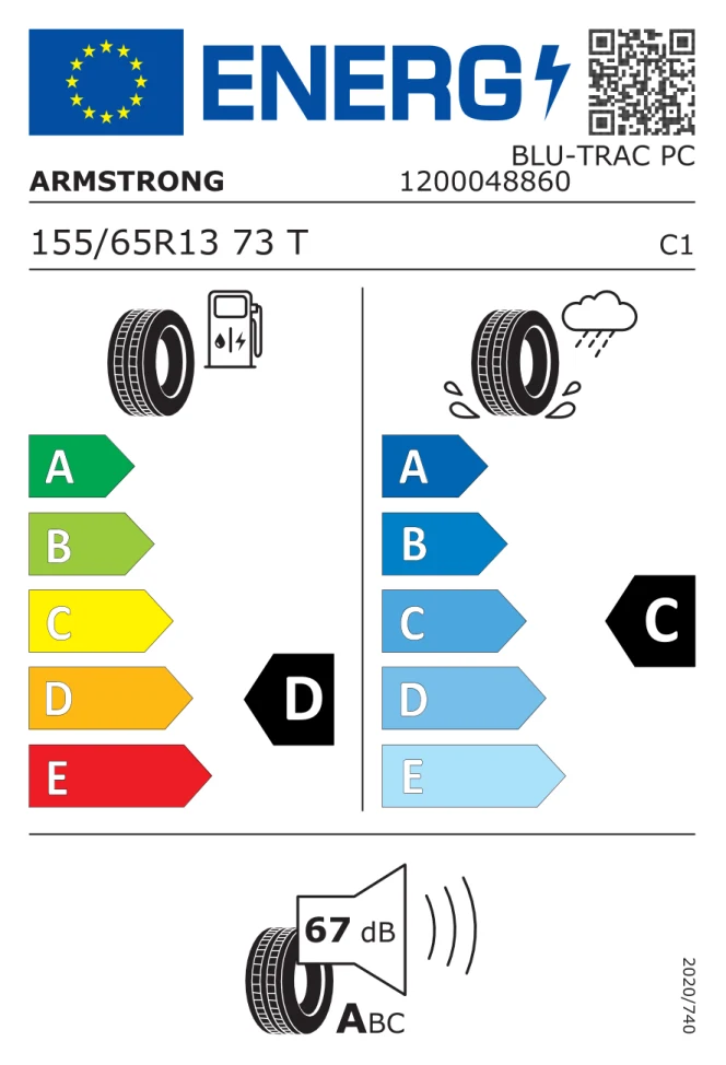 Etichetta europea ARMSTRONG BLU TRAC PC 155/65R13 73T TL