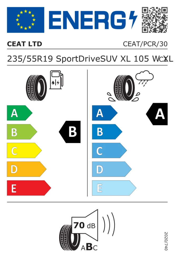 Etichetta europea CEAT SPORT DRIVE SUV 235/55R19 105W TL