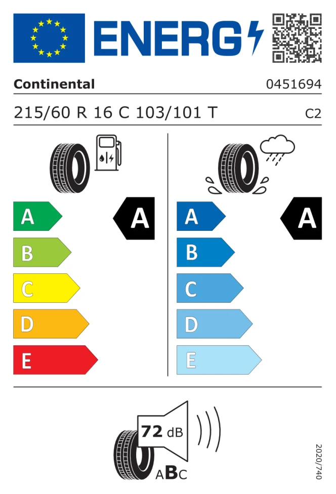 Etichetta europea CONTINENTAL VANCONTACT ECO 215/60R16C 103/101T TL