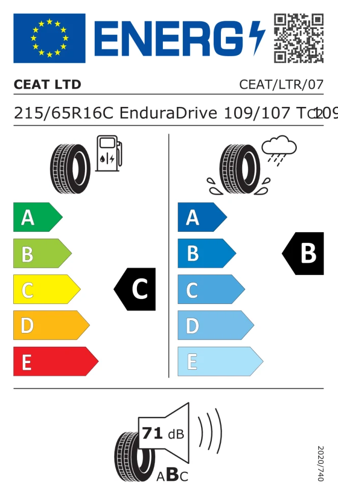 Etichetta europea CEAT ENDURADRIVE 215/65R16C 109/107T TL