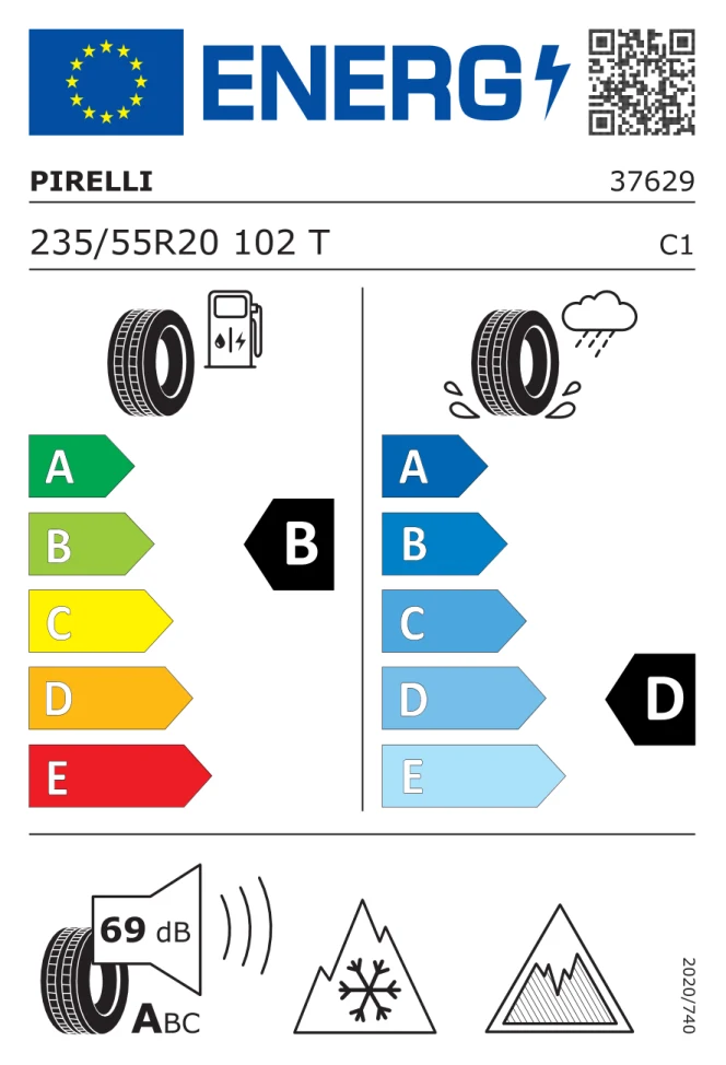 Etichetta europea PIRELLI WINTER ICE ZERO FRICTION 235/55R20 102T TL