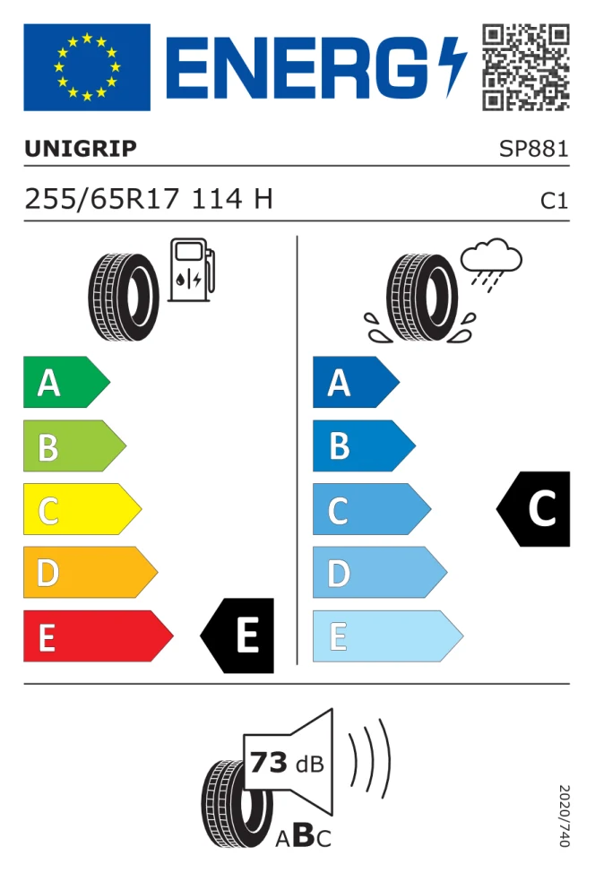 Etichetta europea UNIGRIP LATERAL FORCE AT 255/65R17 114H TL