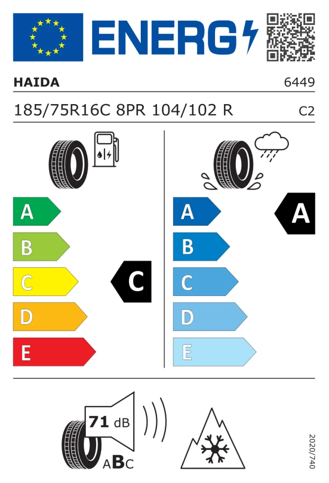 Etichetta europea HAIDA HD 627 185/75R16C 104/102R TL