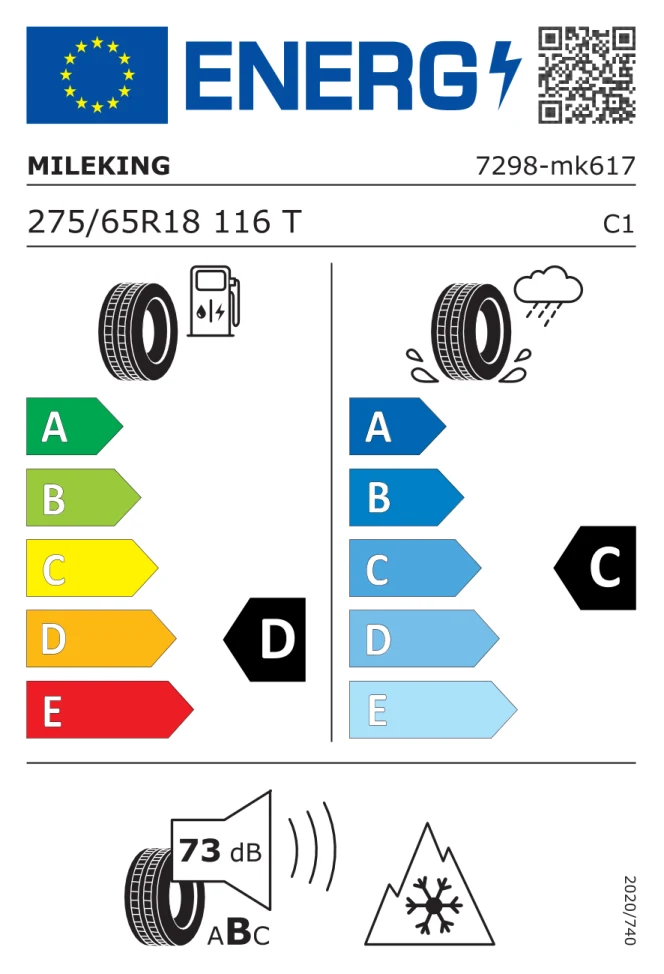 Etichetta europea MILEKING MK 617 275/65R18 116T TL