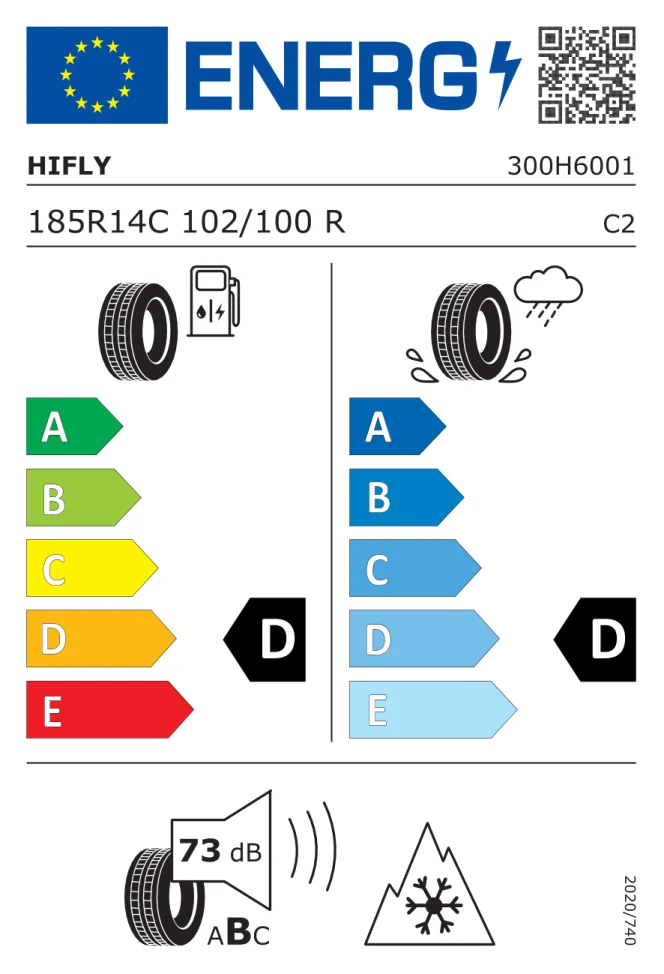 Etichetta europea HIFLY ICE TRANSIT 185/80R14C 102/100R TL