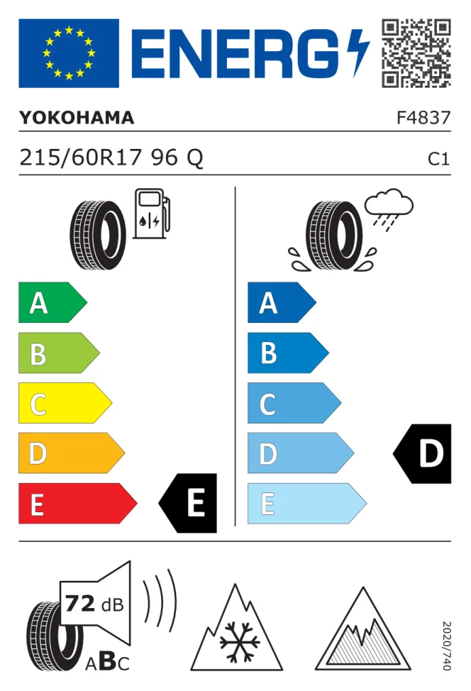 Etichetta europea YOKOHAMA GEOLANDAR IT S G073 215/60R17 96Q TL