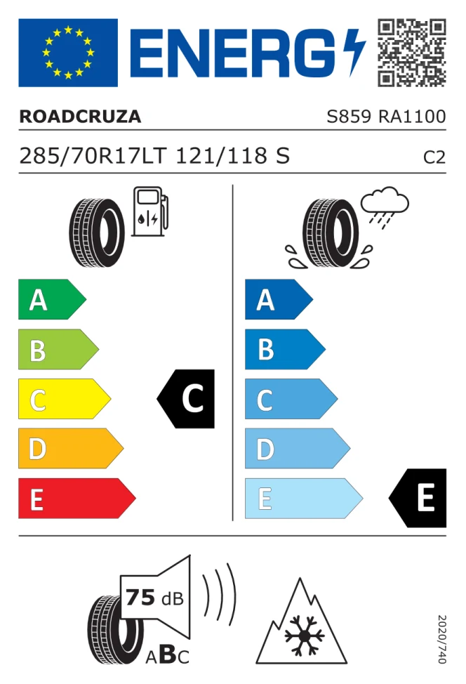 Etichetta europea ROADCRUZA RA 1100 LT285/70R17 121/118S TL