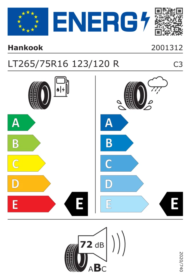 Etichetta europea HANKOOK DYNAPRO ATM RF10 LT265/75R16 123/120R TL