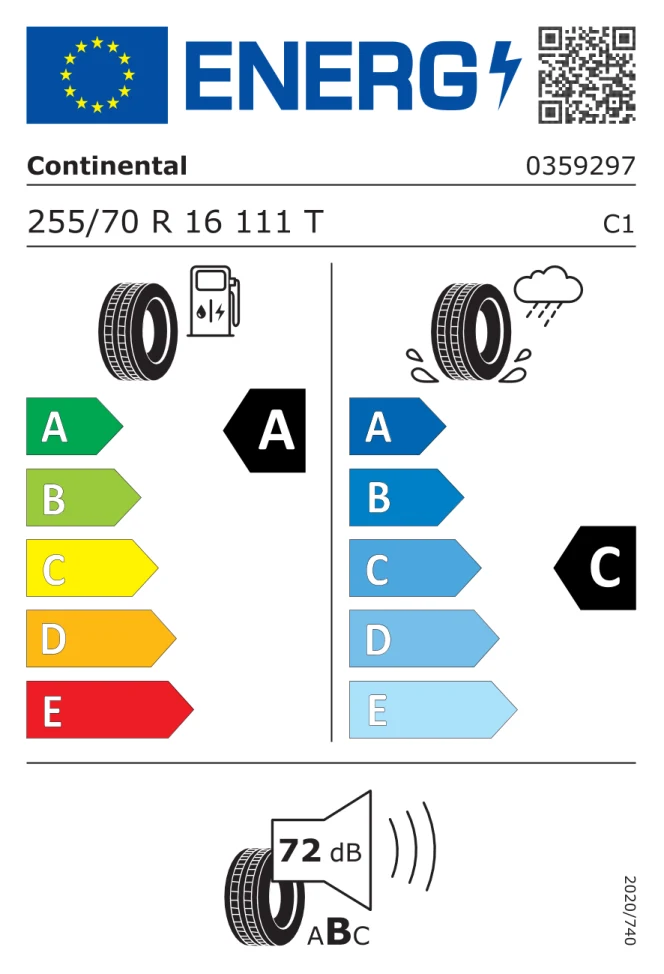 Etichetta europea CONTINENTAL CROSSCONTACT RX 255/70R16 111T TL