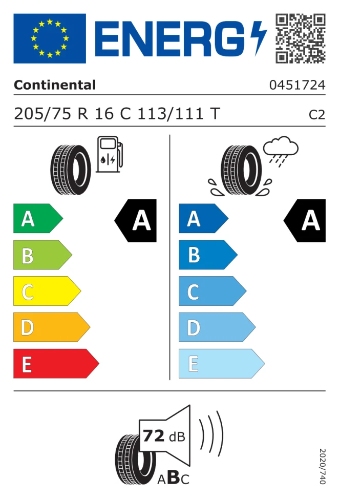 Etichetta europea CONTINENTAL VANCONTACT ECO 205/75R16C 113/111T TL