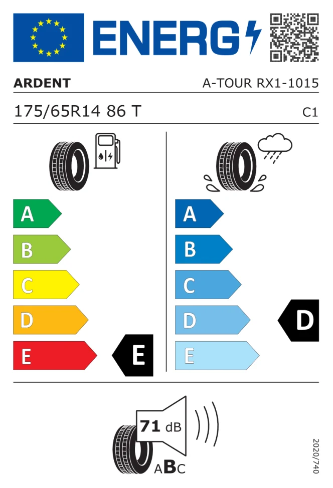 Etichetta europea ARDENT RX1 175/65R14 86T TL