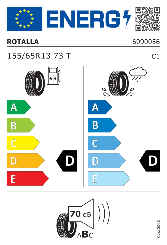 Etichetta europea ROTALLA RADIAL 109 155/65R13 73T TL