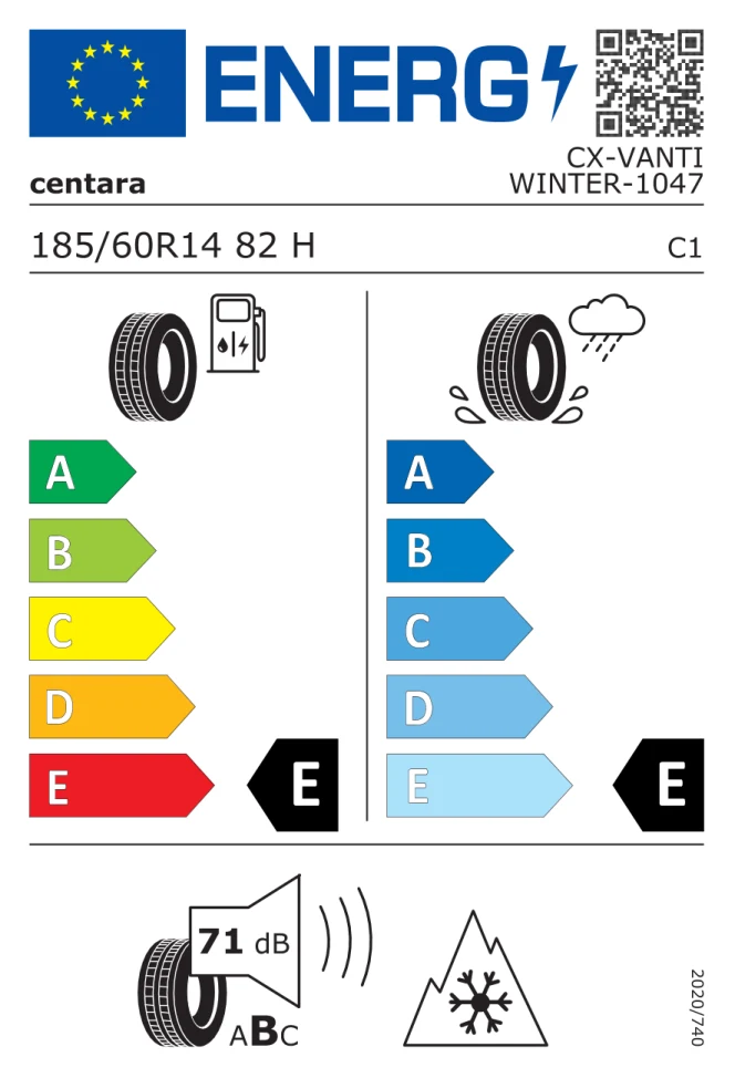 Etichetta europea CENTARA VANTI WINTER 185/60R14 82H TL