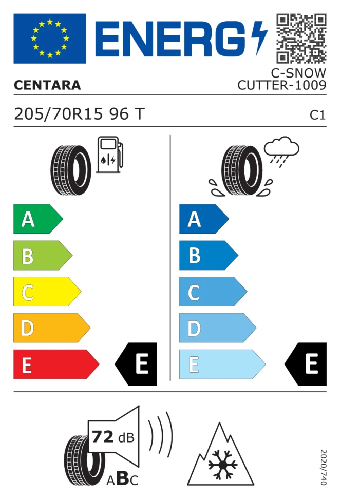 Etichetta europea CENTARA SNOWCUTTER 205/70R15 96T TL