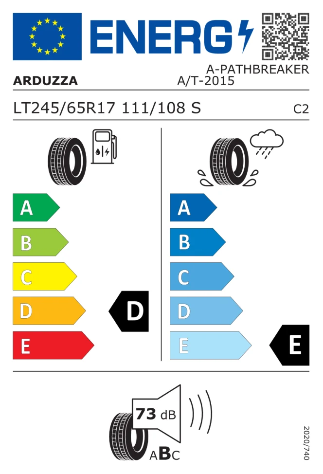 Etichetta europea ARDUZZA PATHBREAKER AT LT245/65R17 111/108S TL