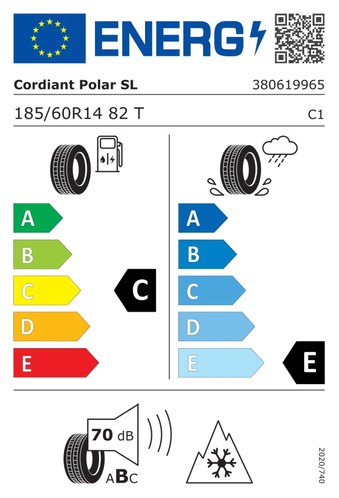 Etichetta europea CORDIANT POLAR 185/60R14 82T TL