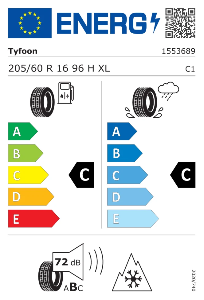 Etichetta europea TYFOON EUROSNOW 3 205/60R16 96H TL