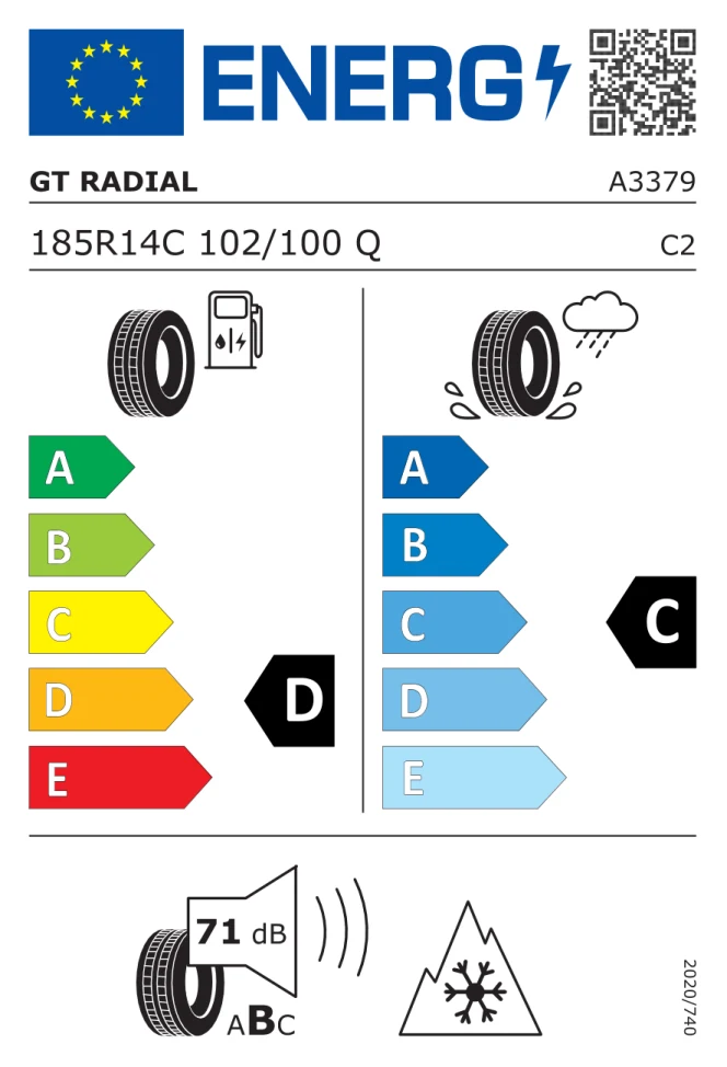 Etichetta europea GT RADIAL MAXMILER WT2 CARGO 185/80R14C 102/100Q TL